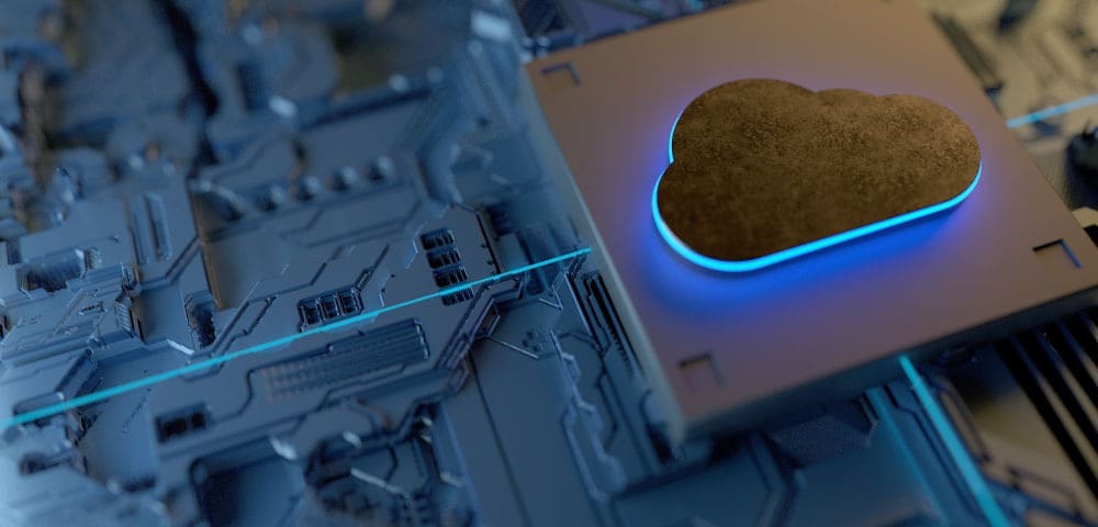 Cloud icon on computer circuit board