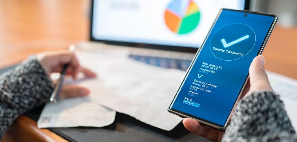 Mobile banking app showing transfer complete