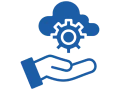 Cloud computing symbol with gear and hand